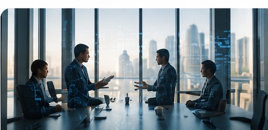 Business leaders discussing AI adoption