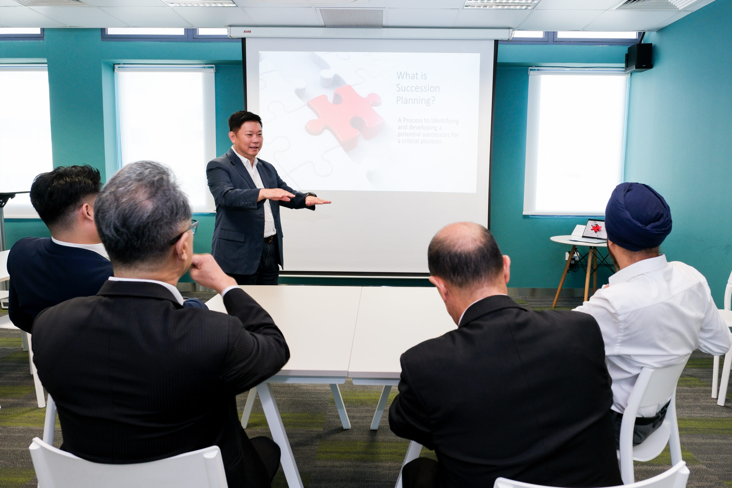 Business professionals collaborating in a modern workplace