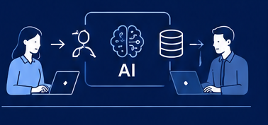 Illustration showing people and AI working together